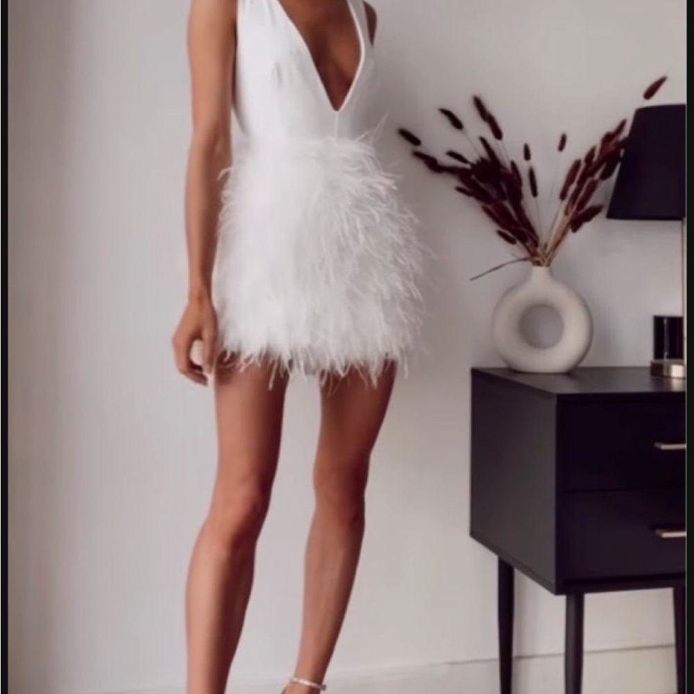 Elegant White Feathered Dress